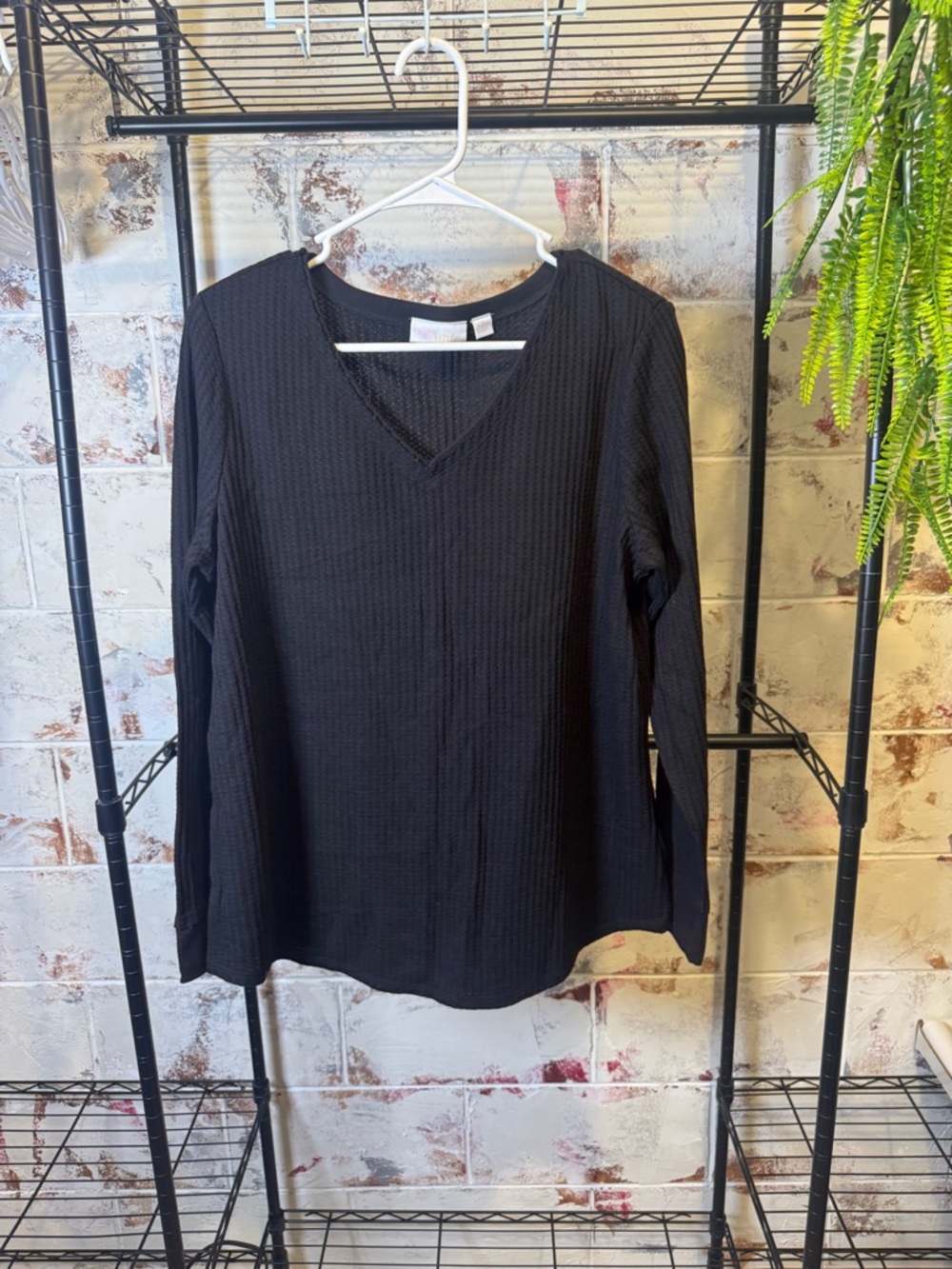 Belle by Kim Gravel Black V-Neck Long Sleeve Top